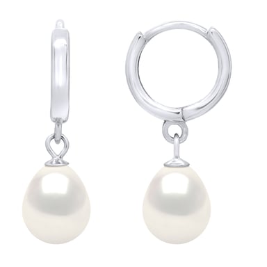 Hanging Earrings Real Cultured Freshwater Pearls Pear 8-9 mm