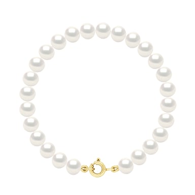 Bracelet Gold - Row of Real Freshwater Pearls Semi Round 6-7 mm