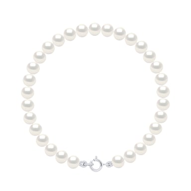 Bracelet of Real Cultured Freshwater Pearls Semi Round 5-6 mm