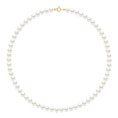 Necklace Gold - Row of Real Freshwater Pearls Semi Round 6 - 7 mm
