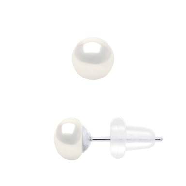 Earrings Real Cultured Freshwater Pearls Button 5-6 mm