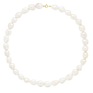 Necklace Gold - Row of Real Freshwater Pearls Baroque 6-7 mm