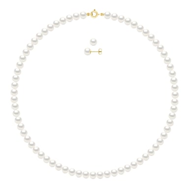 Set being composed of : Necklace of Real Cultured Freshwater Pearls Semi Round 6-7 mm