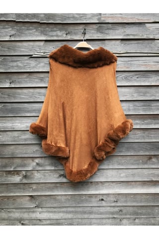  Faux Fur Trim Poncho