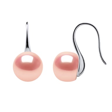 Pendientes ganchos de perlas de agua dulce de 9-10 mm botones blancos 925