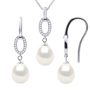 Normandía Collar y aretes de adorno colgan cuentas dulces blancos 925