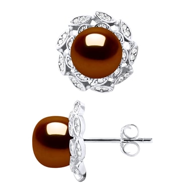 Pendientes de sementales Beads Flower Agua de agua dulce Botones de 8-9 mm Rosas Joyas 925