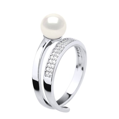 Ring Rush Ajustable Pearl de agua dulce Ronda 7-8 mm Joyería de oro 925