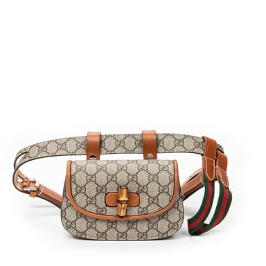 Gucci Mini Bamboo 1947 Belt Bag 80 en beige Lienzo recubierto