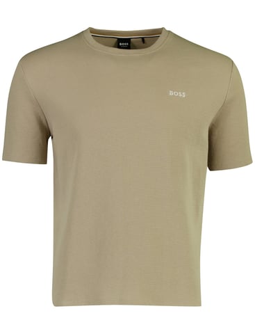 Camiseta BOSS negra de cuello redondo textura de gofre beige