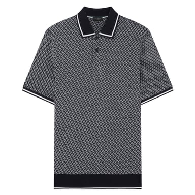 Polo Azul Marino Con Textura Geométrica Regular De Manga Corta De Ted Baker
