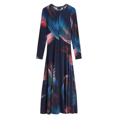Vestido Azul Marino De Manga Larga De Punto Ajustado Estampado Georii De Ted Baker