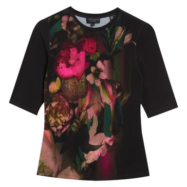 Top Negro Ajustado De Manga Tres Cuartos Con Estampado Floene De Ted Baker