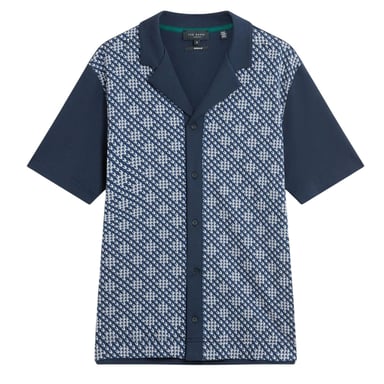 Camisa De Punto Azul Marino Con Botones Y Estampado De Rombos Ted Baker Danlibe
