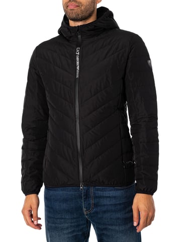 EA7 Chaqueta De Plumón Con Logo Y Cremallera, Negro