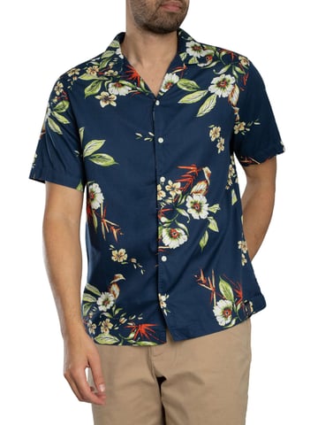Superdry Camisa De Manga Corta Con Estampado Hawaiano, Azul