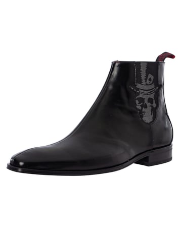 Jeffery West Botines Chelsea De Piel Pulida Con Calavera, Negro
