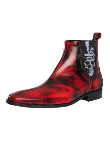 Jeffery West Botines Chelsea De Piel Pulida Con Calavera, Rojo