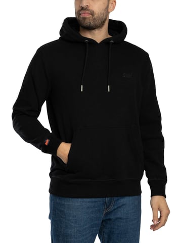 Superdry Logotipo Esencial Sudadera Con Capucha, Negro