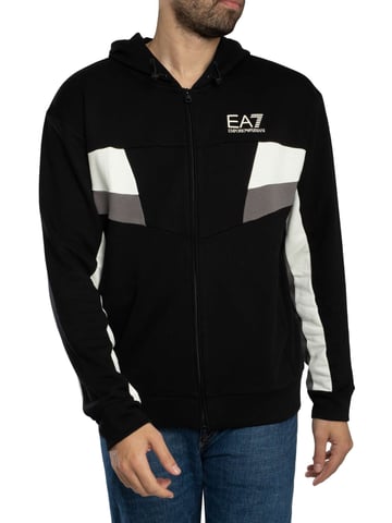 EA7 Sudadera Con Capucha Y Cremallera Con El Logotipo De Jersey, Negro