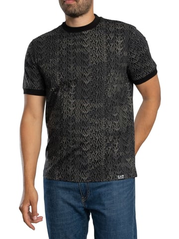 EA7 Camiseta Con Estampado De Marca Regular, Negro