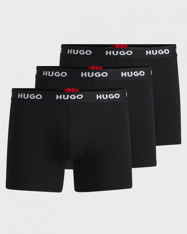 HUGO Mens Three-Pack of Stretch-Cotton Boxer Briefs with Logo Waistbands NOS