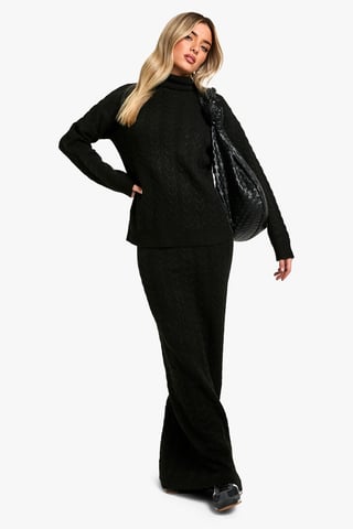 Soft Cable Roll Neck Jumper And Maxi Skirt Co-ord