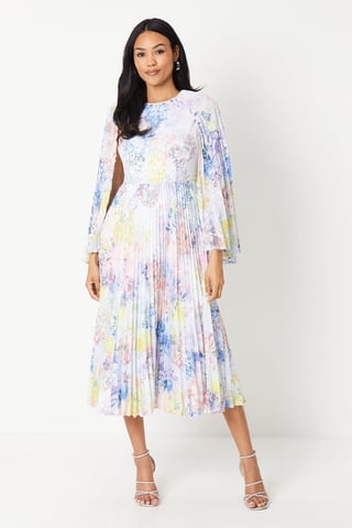 Sequin Pleated Cape Detail Midi Dress