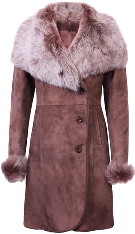 Abrigo de piel de merino de ante para mujer con cuello toscano - Hanoi