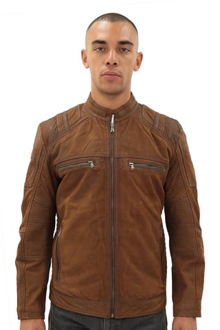 Chaqueta de motociclista de cuero Buff Racer para hombre - Vienna