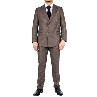 Traje clásico de dos piezas cruzado en marrón para hombre