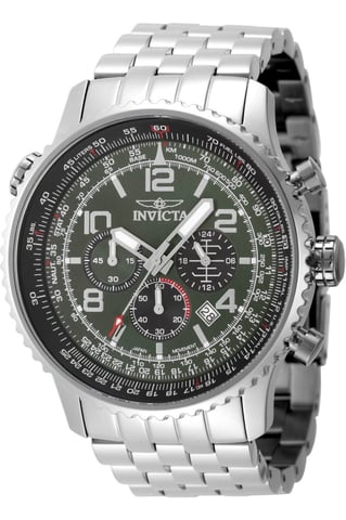 Invicta Aviator 49080 Reloj para Hombre - Movimiento de Cuarzo - Acero Inoxidable con Esfera Verde - 49 mm