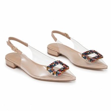 Zapato Plano Destalonado Transparente Para Mujer, Pedrería Multicolor. Montevita Veniceza 105312