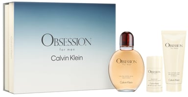 Set de regalo Calvin Klein Obsession para Hombres, Agua de Colonia de 125 ml, Gel de Ducha y Cuerpo de 100 ml, Desodorante en Barra de 75 g