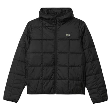 Chaqueta Acolchada Negra Con Capucha Y Logo De Lacoste, Impermeable