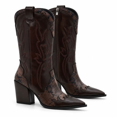 Bota Cowboy Marrón Efecto Serpiente Tacón Alto Montevita 105369