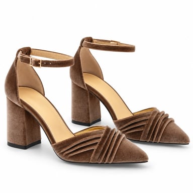 Zapatos de Salón de Terciopelo Taupe con Correa al Tobillo Montevita 105323