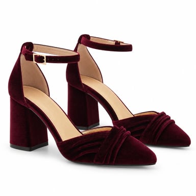 Zapatos de Salón de Terciopelo Burdeos con Correa al Tobillo Montevita 105321
