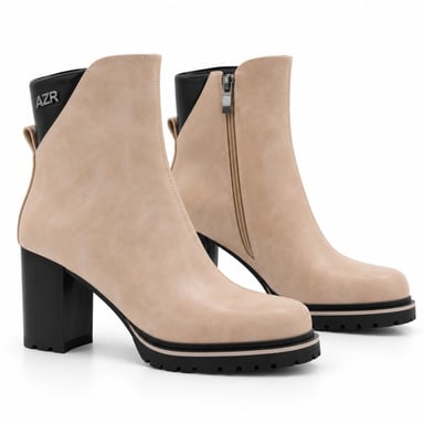 Botín Beige Tacón Alto Bloque Cremallera Montevita 105379