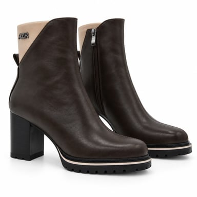 Botín Marrón con Tacón y Detalle Beige Montevita 105394