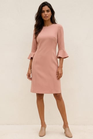 Vestido moderno de corte recto con puños acampanados