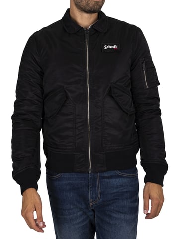 Schott Chaqueta De Bombardero Con Insignia Extraíble, Negro