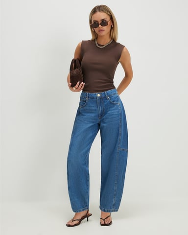 River Island Vaqueros de mujer de pierna Barrel Petite Azul Soft