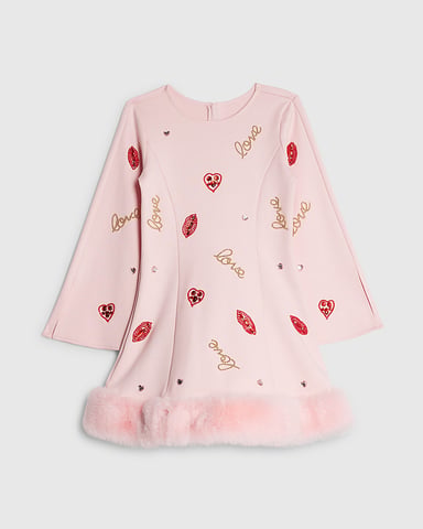 River Island Vestido de niña Rosa Labios Bajo de piel sintética Cuello redondo