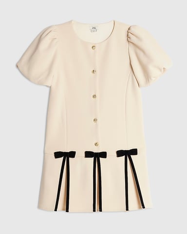 River Island Vestido niña Crema Bajo plisado con lazo Cuello redondo