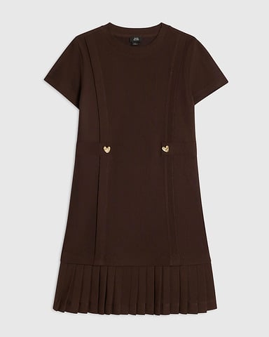 River Island Vestido de niña Marrón con bajo plisado Premium