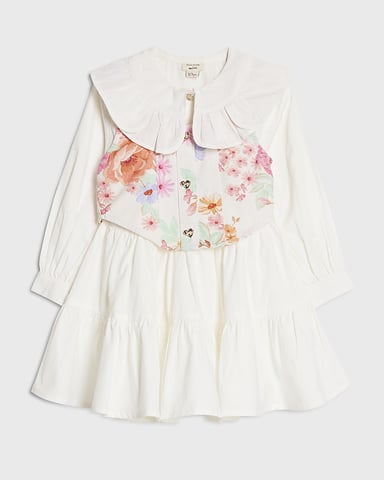 River Island Mini Vestido camisero para niña Blanco Floral 2 en 1
