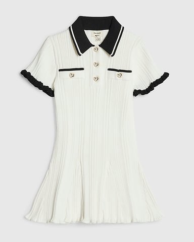 River Island Minivestido de niña, crema, de punto, corte evasé, con cuello