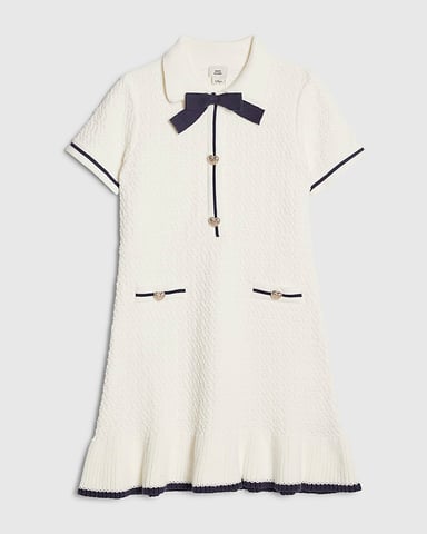 River Island Vestido de niña de bouclé con lazo en color crema