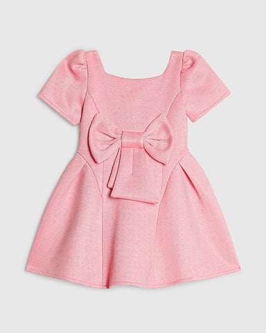 River Island Mini vestido skater para niña rosa con lazo de purpurina